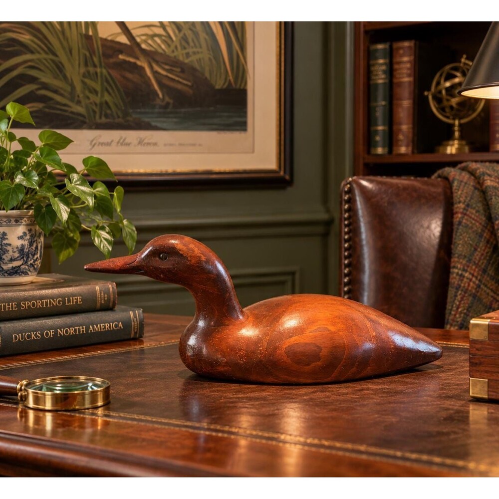 Hand carved wood duck figure